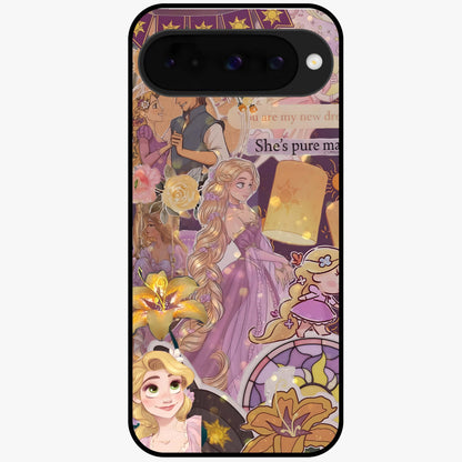 Magical Tangled Dream Glass Case showing flat back view with dreamy tangled artwork and glossy glass finish.