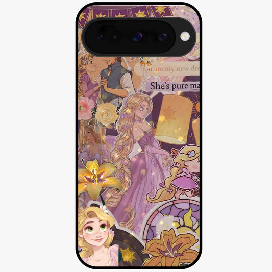 Magical Tangled Dream Glass Case showing flat back view with dreamy tangled artwork and glossy glass finish.