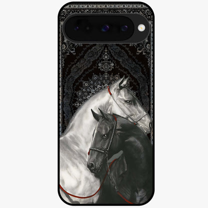 Majestic Ride Legacy Glass Case showing flat back view with powerful automotive inspired artwork and glossy glass finish.