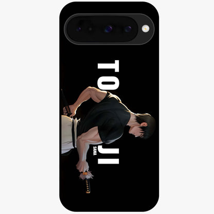 Midnight Blade Resolve Glass Case showing flat back view with dark warrior sword artwork and glossy glass finish.