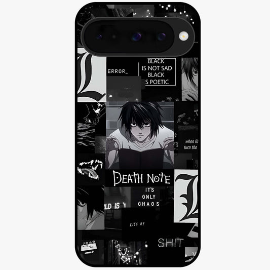Midnight Chaos Mind Glass Case showing flat back view with abstract dark themed artwork and glossy glass finish.