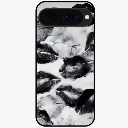 Midnight Kiss Marks Glass Case showing flat back view with lipstick kiss mark artwork and glossy glass finish.