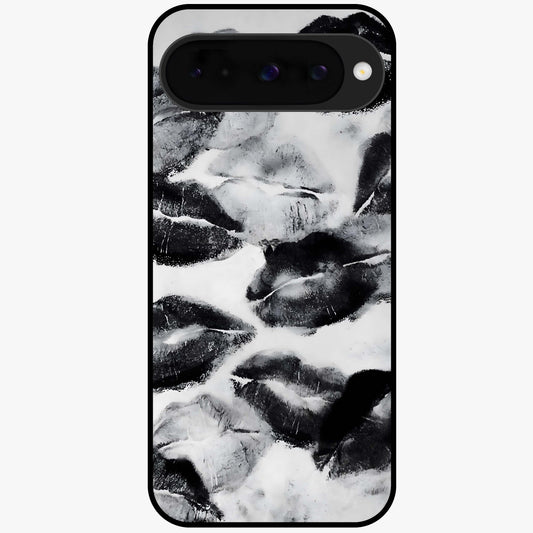 Midnight Kiss Marks Glass Case showing flat back view with lipstick kiss mark artwork and glossy glass finish.