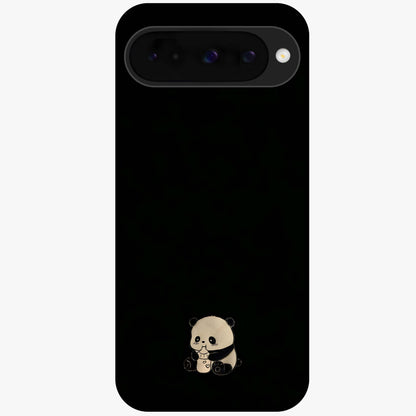 Midnight Panda Love Glass Case showing flat back view with cute panda themed artwork and glossy glass finish.