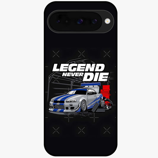 Midnight Racing Legacy Glass Case showing flat back view with sleek racing inspired artwork and glossy glass finish.