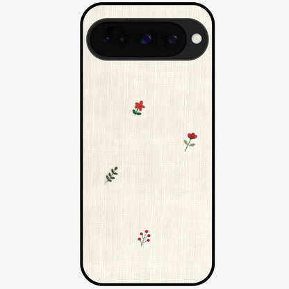Minimal Petal Whispers Glass Case showing flat back view with soft minimal floral artwork and glossy glass finish.