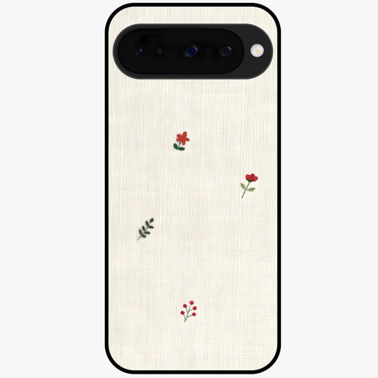 Minimal Petal Whispers Glass Case showing flat back view with soft minimal floral artwork and glossy glass finish.