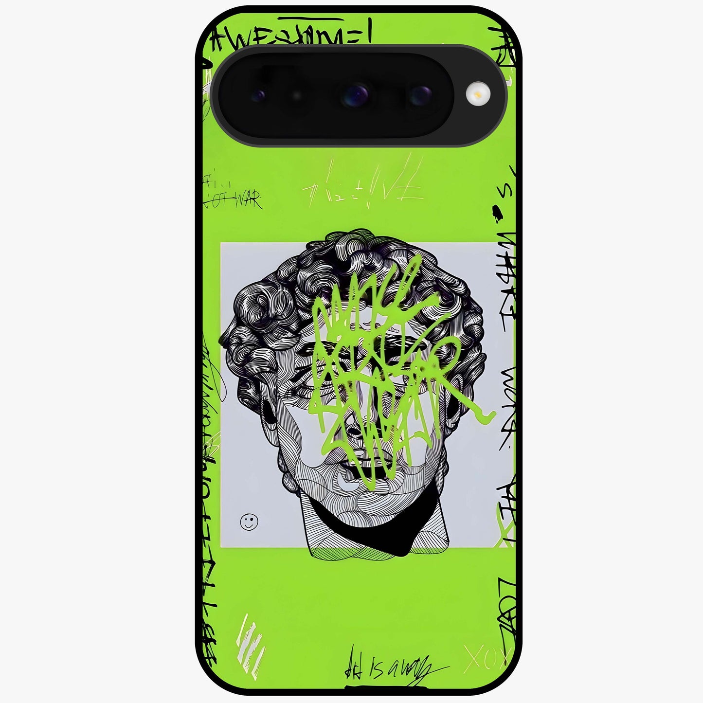 Neo Graffiti Rebellion Glass Case showing flat back view with vibrant graffiti artwork and glossy glass finish.