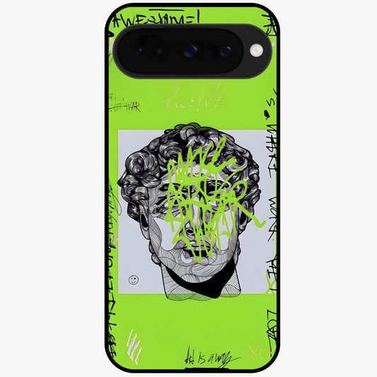 Neo Graffiti Rebellion Glass Case showing flat back view with vibrant graffiti artwork and glossy glass finish.