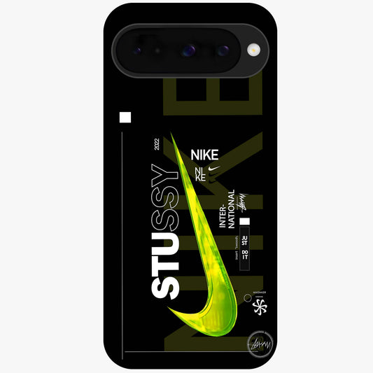 Neon Street Edition Glass Case showing flat back view with neon street style artwork and glossy glass finish.