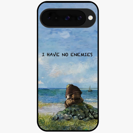 Peace Beyond War Glass Case showing flat back view with symbolic peace themed artwork and glossy glass finish.