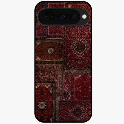 Persian Velvet Tale Glass Case showing flat back view with luxurious Persian velvet pattern artwork and glossy glass finish.