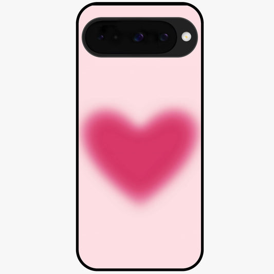 Pink Aura Heart Glass Case showing flat back view with glowing heart artwork and glossy glass finish.
