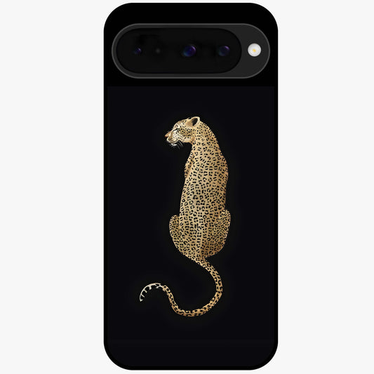 Regal Leopard Glass Case showing flat back view with bold leopard artwork and glossy glass finish.