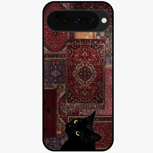 Regal Magic Cat Apple Glass Case showing flat back view with magical cat artwork holding apple and glossy glass finish.