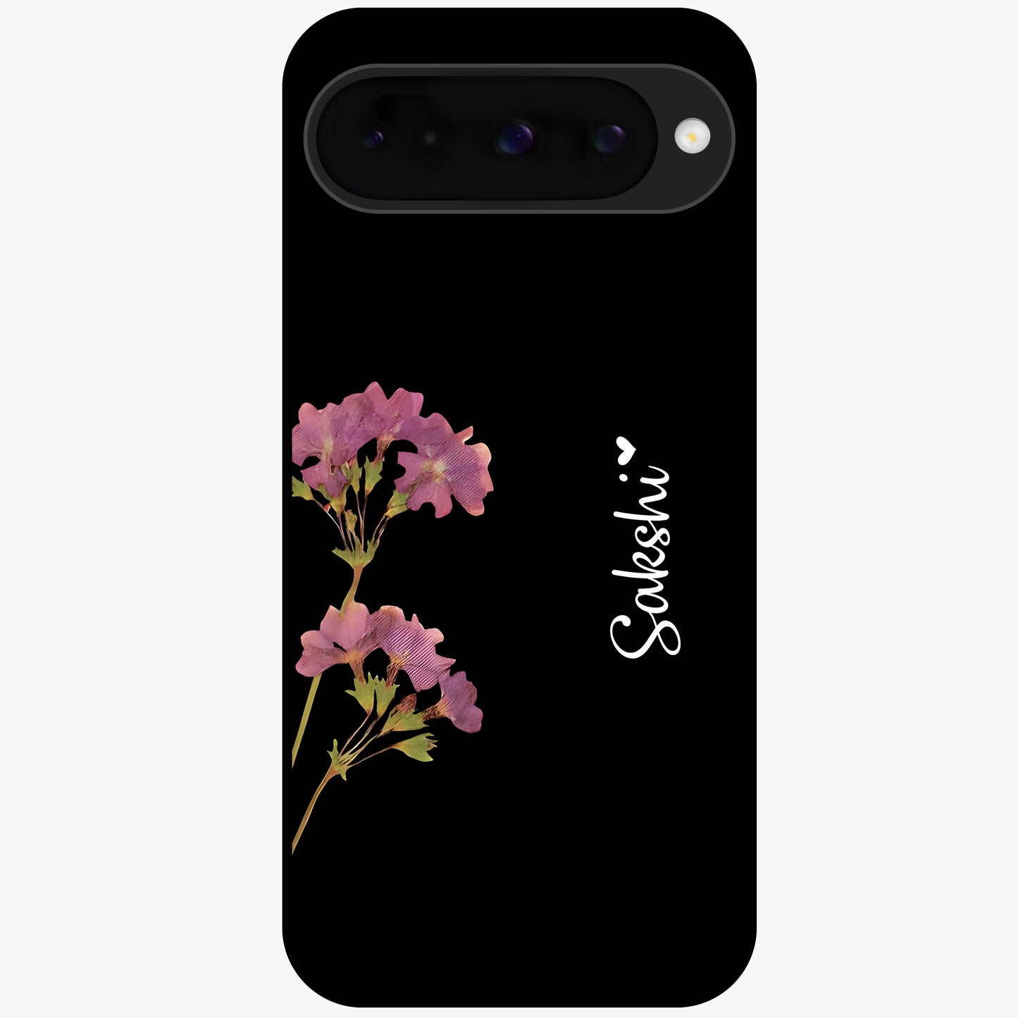 Riching Lavender Flower Custom Name Glass Case showing flat back view with lavender floral artwork and personalized name design.
