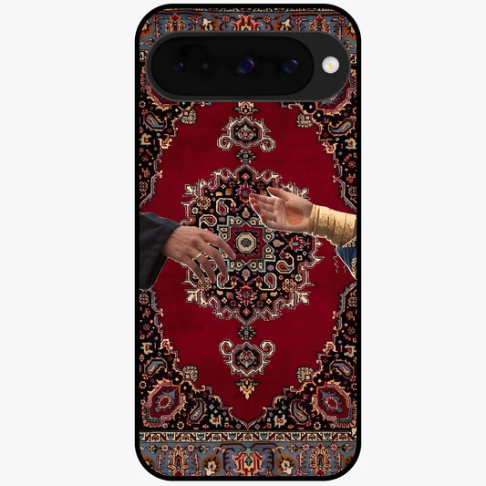 Royal Touch Reach Glass Case showing flat back view with elegant royal themed artwork and glossy glass finish.