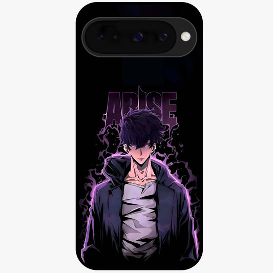 Shadow Monarch Awakening Glass Case showing flat back view with powerful dark monarch themed artwork and glossy glass finish.