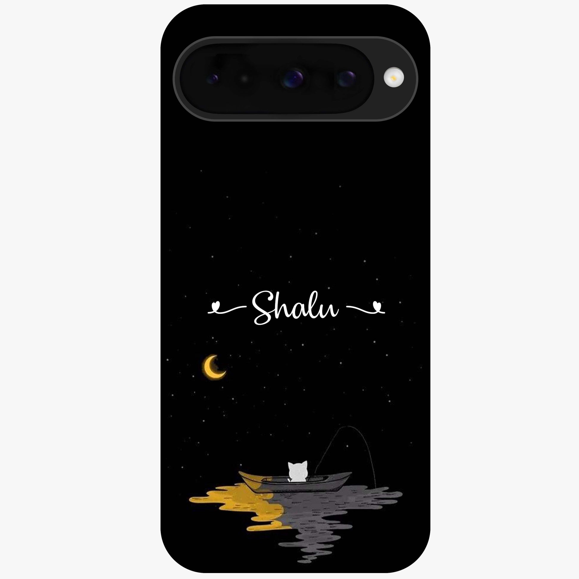 Silent Night Row Glass Case showing flat back view with calm night themed artwork and glossy glass finish.