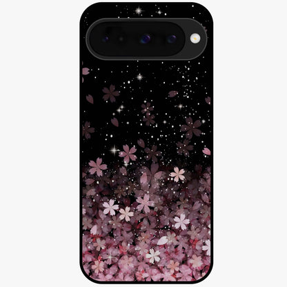 Small Starry Flowers Glass Case showing flat back view with delicate starry floral artwork and glossy glass finish.