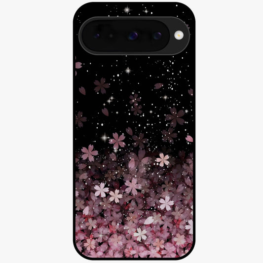 Small Starry Flowers Glass Case showing flat back view with delicate starry floral artwork and glossy glass finish.