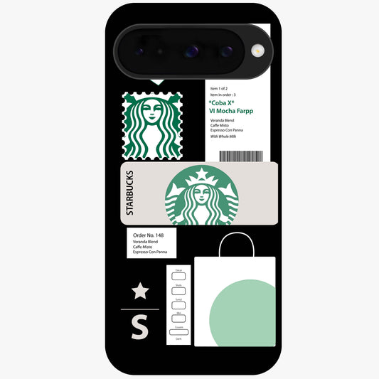 Starbucks Mocha Glass Case showing flat back view with coffee inspired artwork and glossy glass finish.
