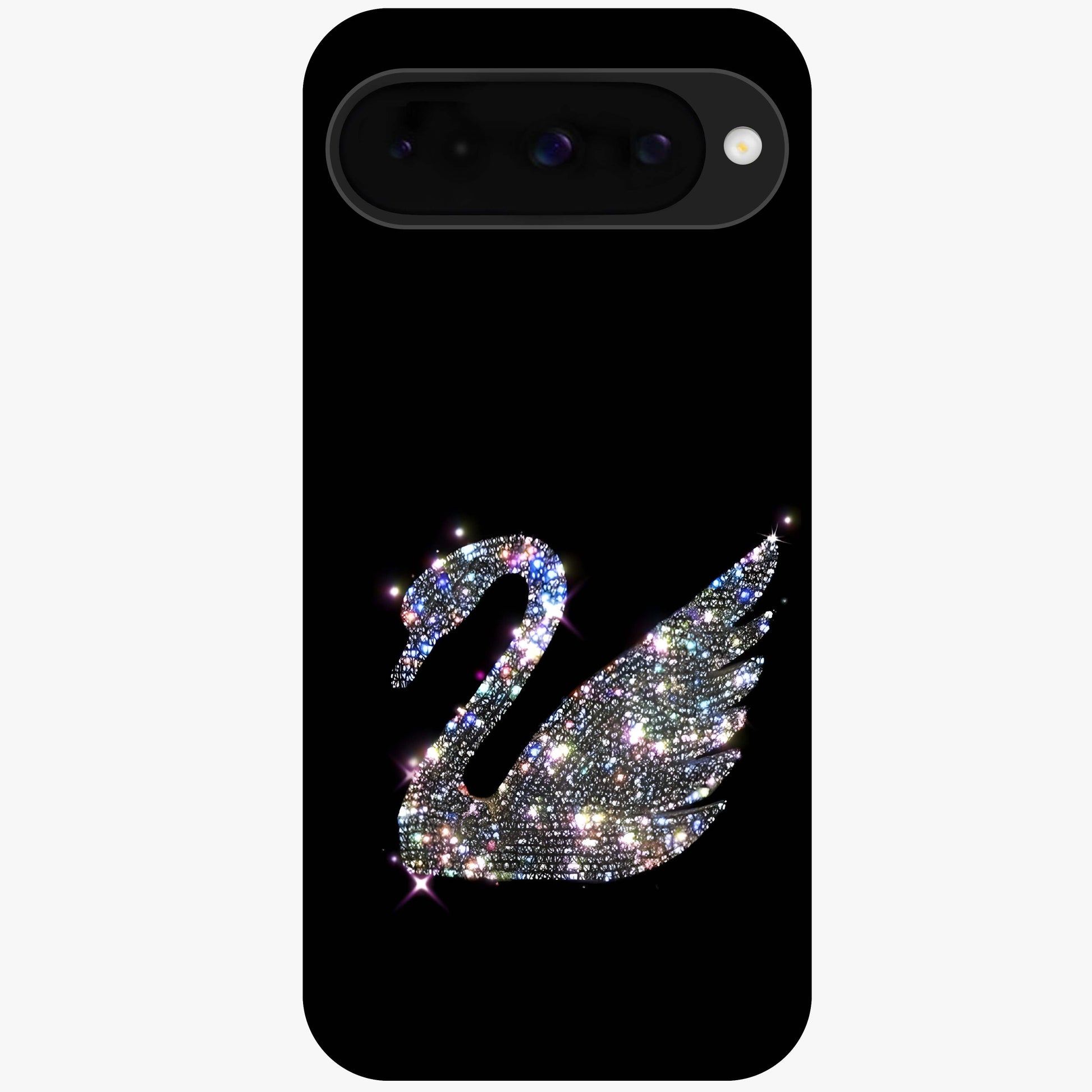 Starlit Swan Grace Glass Case showing flat back view with graceful swan artwork under starry sky and glossy glass finish.