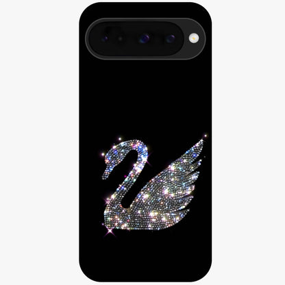 Starlit Swan Grace Glass Case showing flat back view with graceful swan artwork under starry sky and glossy glass finish.