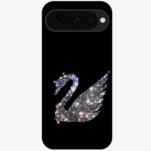 Starlit Swan Grace Glass Case showing flat back view with graceful swan artwork under starry sky and glossy glass finish.