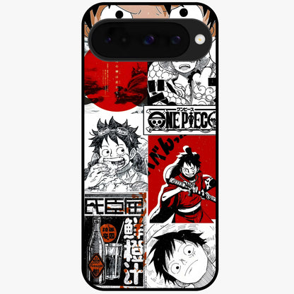 Strawhat Chaos Panels Glass Case showing flat back view with anime inspired chaos panel artwork and glossy glass finish.