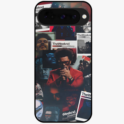 The Weeknd Glass Case showing flat back view with music inspired artistic portrait artwork and glossy glass finish.