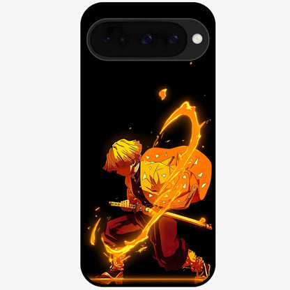 Thunder Flame Execution Glass Case showing flat back view with powerful flame and lightning artwork and glossy glass finish.