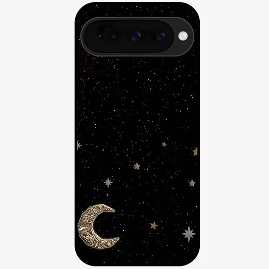 Twinkle Star With Half Moon Glass Case showing flat back view with star and half moon artwork and glossy glass finish.