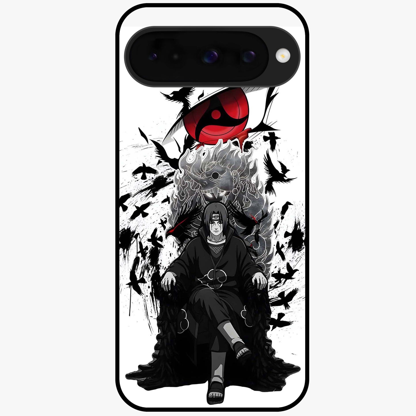Uchiha Shadow Throne Glass Case showing flat back view with cosmic underwater themed artwork and glossy glass finish.