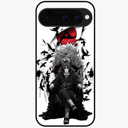 Uchiha Shadow Throne Glass Case showing flat back view with cosmic underwater themed artwork and glossy glass finish.