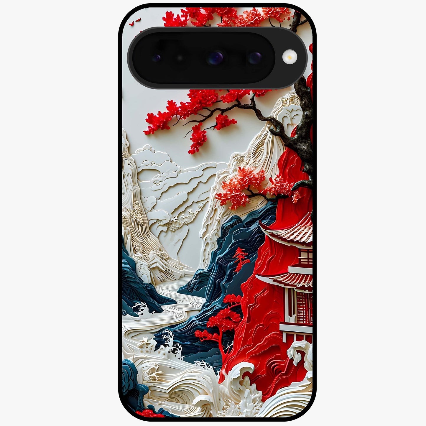 Whispers Of Sakura Waves Glass Case showing flat back view with cherry blossom wave artwork and glossy glass finish.