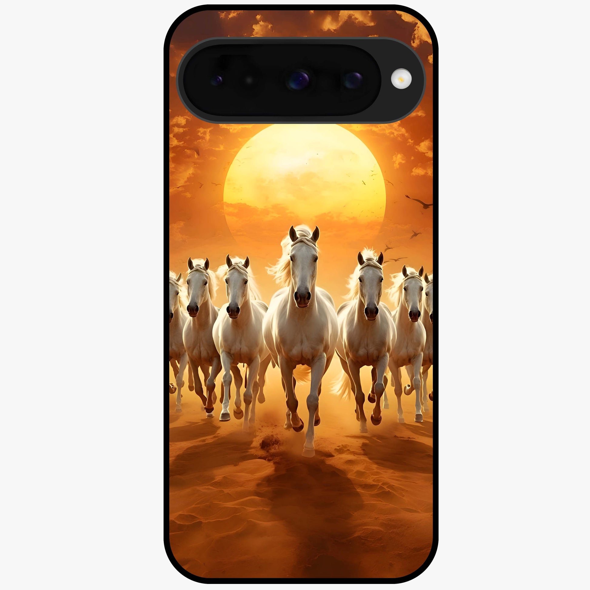 Wild Sunset Majesty Glass Case showing flat back view with majestic sunset landscape artwork and glossy glass finish.