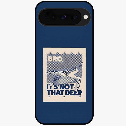 Worry Less Swim Glass Case showing flat back view with playful motivational artwork and glossy glass finish.