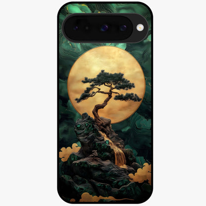Zen Moon Rise Glass Case showing flat back view with calm moonrise artwork and glossy glass finish.