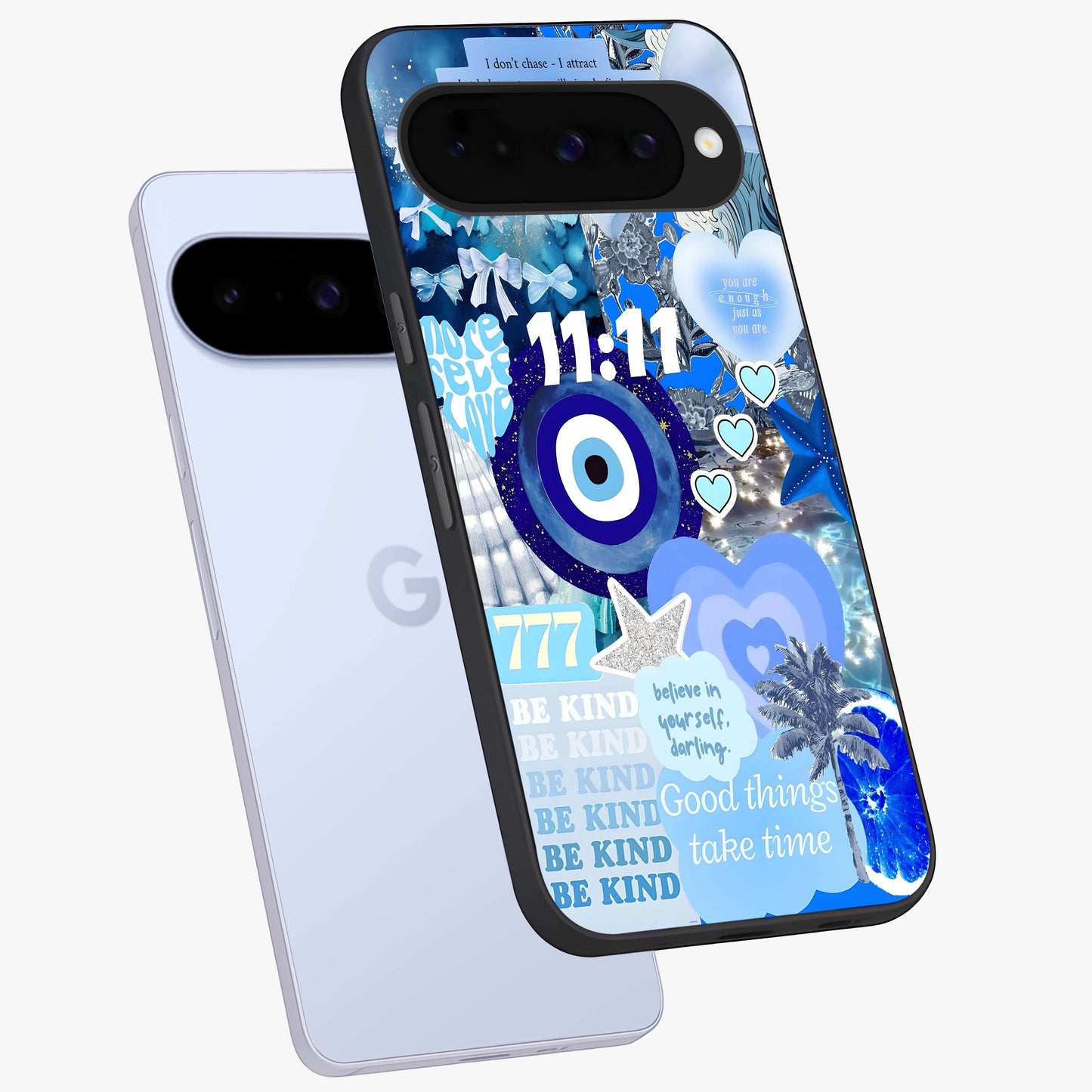 Aesthetic Be Kind Eye Glass Case displayed in angled mockup highlighting aesthetic eye design and inspirational vibe.