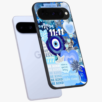 Aesthetic Be Kind Eye Glass Case displayed in angled mockup highlighting aesthetic eye design and inspirational vibe.