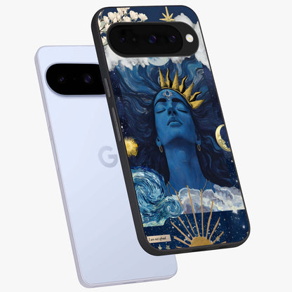 Aesthetic Lord Shiva Glass Case displayed in angled mockup highlighting spiritual Shiva illustration and sacred aesthetic design.