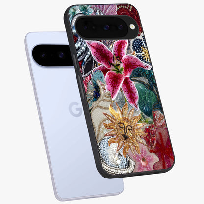 Beaded Garden Fantasy Glass Case displayed in angled mockup highlighting fantasy inspired floral bead pattern.