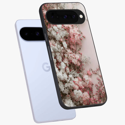 Blush Blossom Cloud Glass Case displayed in angled mockup highlighting soft cloud and blossom design with pastel aesthetic.