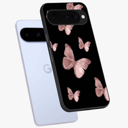 Butterfly Pattern Glass Case displayed in angled mockup highlighting delicate butterfly design and aesthetic pattern style.