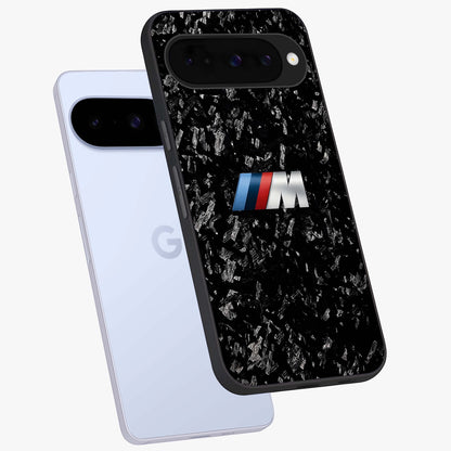 Carbon Speed Mark Glass Case displayed in angled mockup highlighting racing inspired carbon design and sleek aesthetic style.