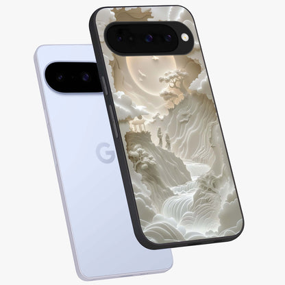 Celestial Origami Glass Case displayed in angled mockup highlighting geometric origami design with cosmic aesthetic theme.