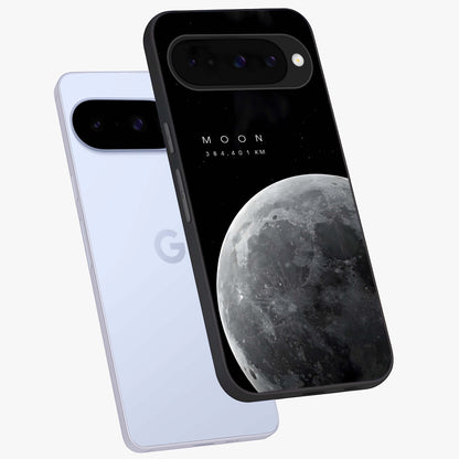 Cosmic Moon Glow Glass Case displayed in angled mockup highlighting celestial moon design with cosmic aesthetic theme.