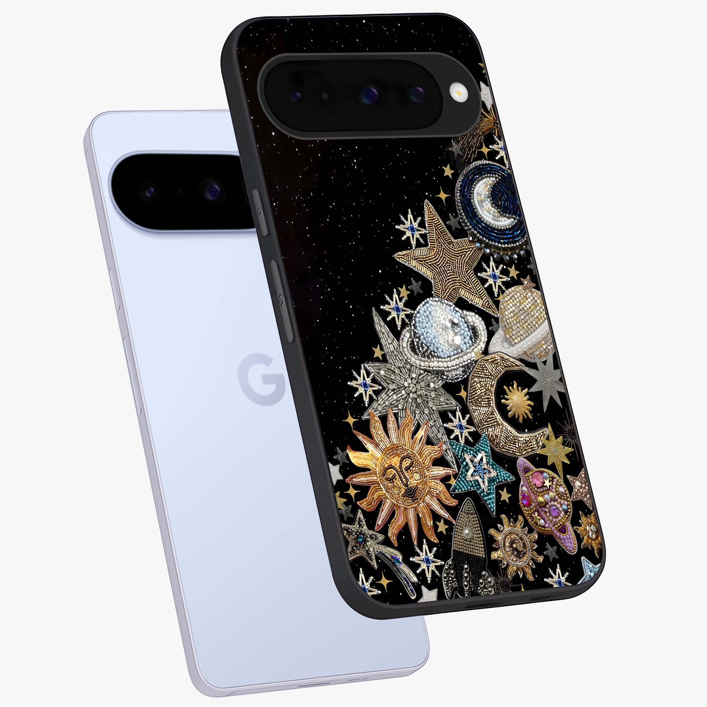 Cosmic Sparkle Dreams Glass Case displayed in angled mockup highlighting dreamy star sparkle design with celestial aesthetic.
