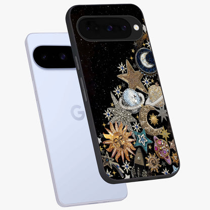 Cosmic Sparkle Dreams Glass Case displayed in angled mockup highlighting dreamy star sparkle design with celestial aesthetic.